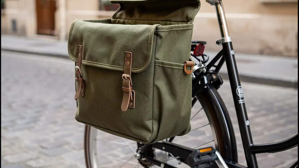 Sacoche vélo de qualité installée sur porte-bagages urbain